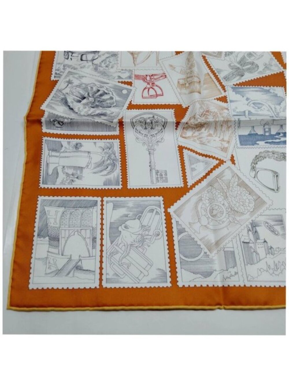 Hermes Le Philatéliste du Faubourg Silk Scarf Orange - Picture 7 of 10